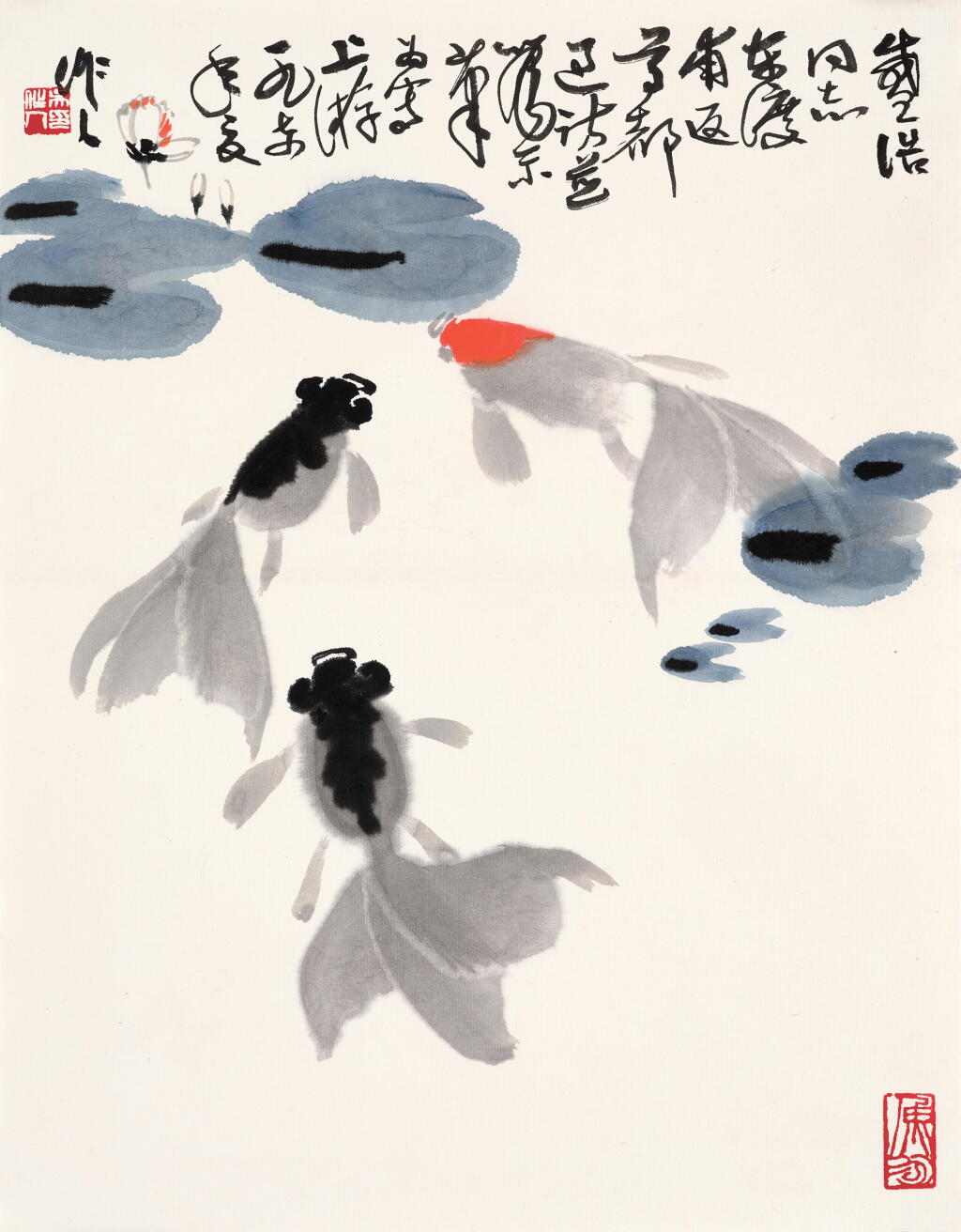 View full screen - View 1 of Lot 2630. 吳作人 上游 | Wu Zuoren, Goldfish.