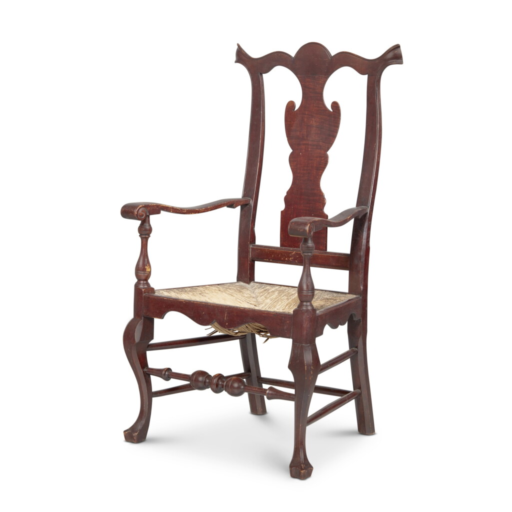 View full screen - View 1 of Lot 186. Very Fine and Rare Chippendale Figured Maple Armchair, attributed to Solomon Fussell (c. 1704-1762) or William Savery (1721-1787), Philadelphia, Pennsylvania, Circa 1760.