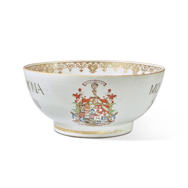 View full screen - View 1 of Lot 670. An Extremely Rare Massive Chinese Export Armorial Punch Bowl, Qing Dynasty, Qianlong Period, Circa 1770.
