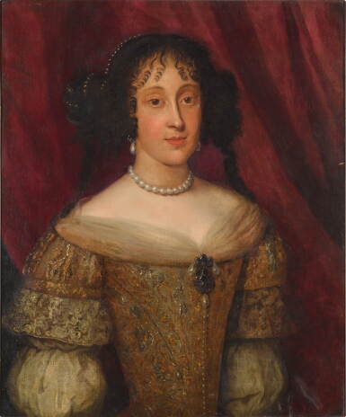 View full screen - View 1 of Lot 45. Portrait of a lady, half-length, wearing an embroidered dress with white gathered sleeves.