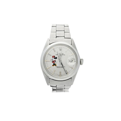 View full screen - View 1 of Lot 173. ROLEX | REFERENCE 1500 DATE 'MINNIE MOUSE' A STAINLESS STEEL WRISTWATCH WITH DATE AND BRACELET, CIRCA 1970.