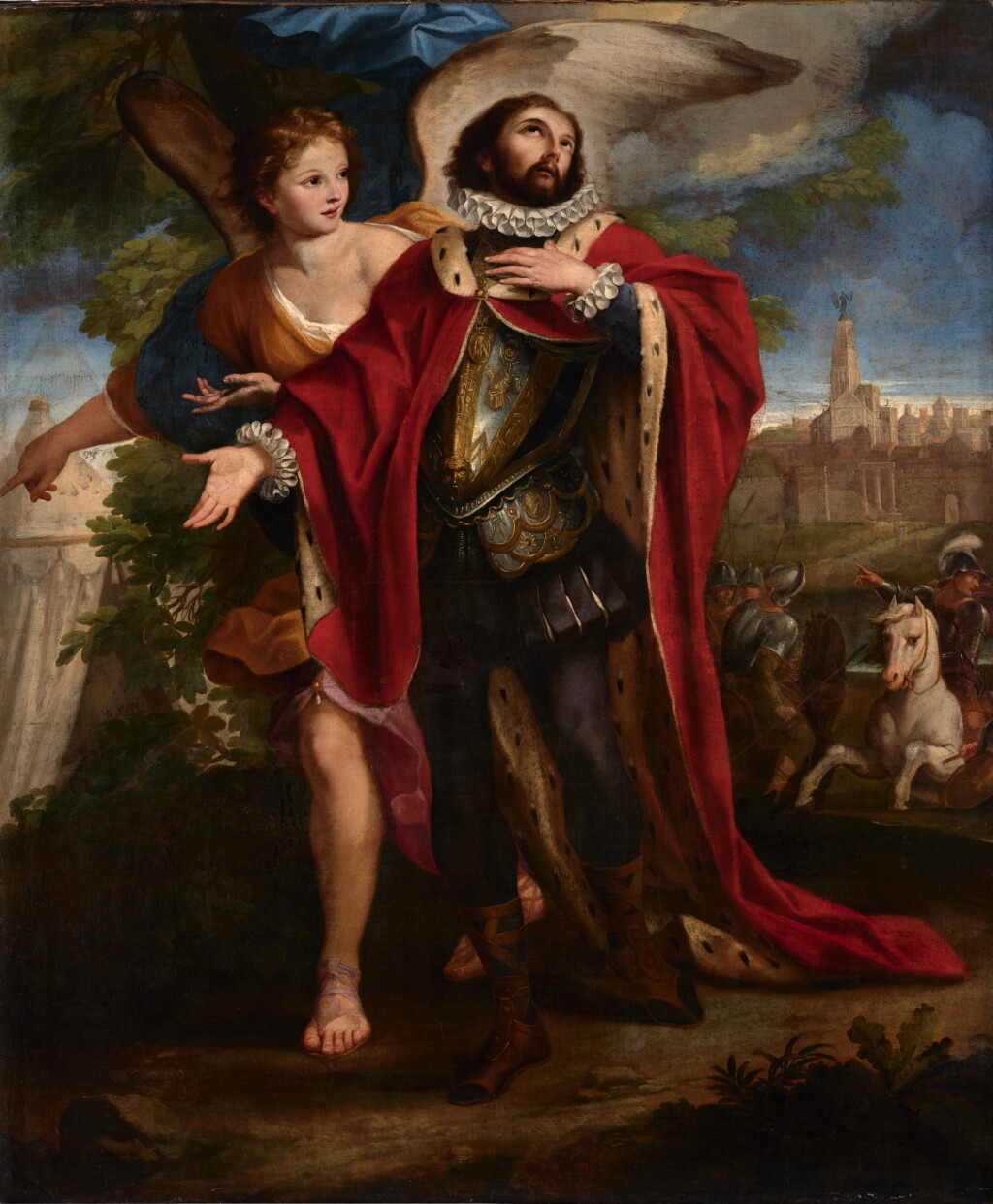 View full screen - View 1 of Lot 33. King St Ferdinand III guided by the Angel during the siege of Seville | Le Roi saint Ferdinand III guidé par l’ange lors du siège de Séville.
