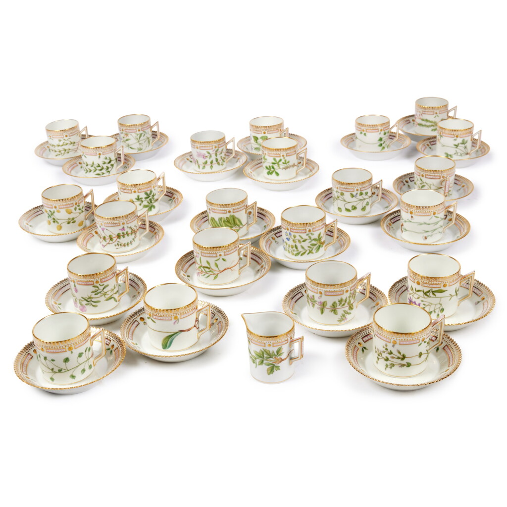 View full screen - View 1 of Lot 1309. Twenty-Four Royal Copenhagen 'Flora Danica' Coffee Cans and Saucers, Modern.