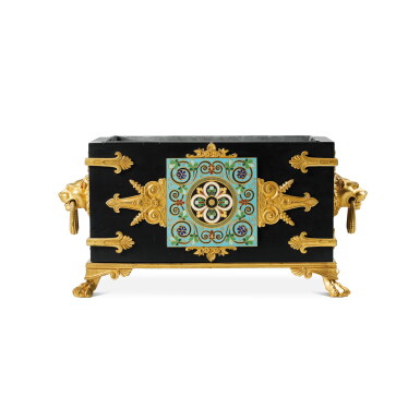 View full screen - View 1 of Lot 240. A gilt and enameled bronze mounted marble jardinière, attributed to Georges-Emile-Henri Servant, circa 1870 | Jardinière de table en marbre et bronze doré et émaillé, attribuée à Georges-Emile-Henri Servant, vers 1870.