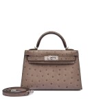 Gris Tourterelle Ostrich Mini Kelly II 20 Palladium Hardware, 2022