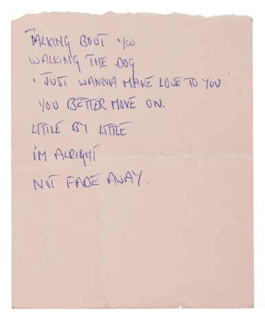 View full screen - View 1 of Lot 56. Mick Jagger | Handwritten Rolling Stones set list from 1965.