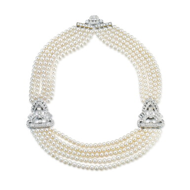 View full screen - View 1 of Lot 611. Cultured Pearl and Diamond Necklace | 養殖珍珠 配 鑽石 項鏈.