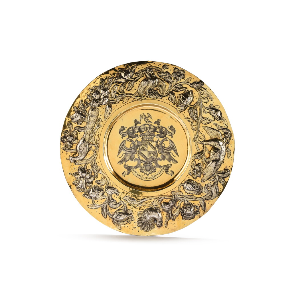 View full screen - View 1 of Lot 120. A Charles II parcel-gilt salver, circa 1680, by Henry Greenway, London, circa 1660-1680.