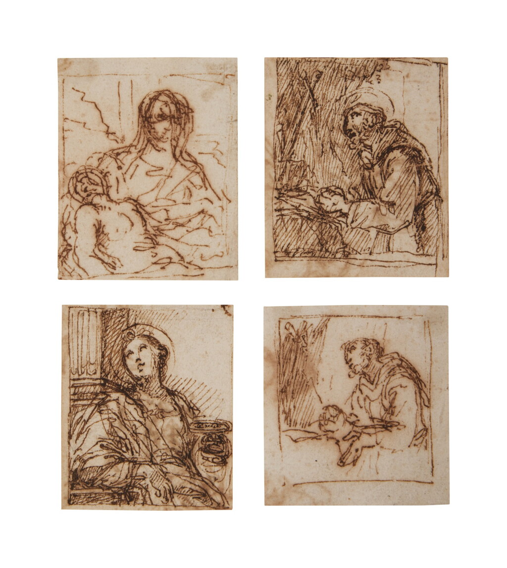 View full screen - View 1 of Lot 291. Four studies: A) St. Francis in prayer B) St. Francis in prayer C) St. Agatha D) Pieta.
