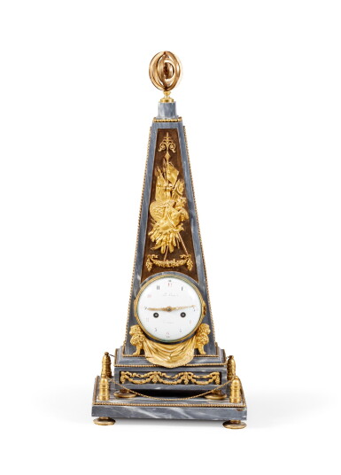 View full screen - View 1 of Lot 114. A Louis XVI gilt-bronze and marble clock, circa 1780 | Pendule de cheminée en marbre bleu Turquin et bronze doré d'époque Louis XVI, vers 1780.