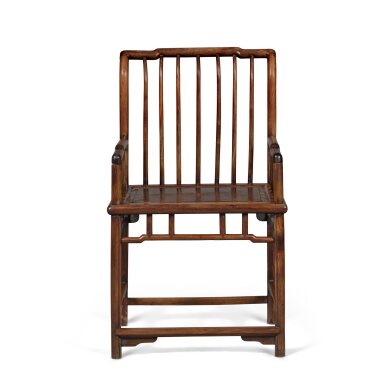 View full screen - View 1 of Lot 696. A 'hongmu' and 'huamu' spindleback armchair, Qing dynasty, 19th century | 清十九世纪 紅木嵌癭木梳背椅.