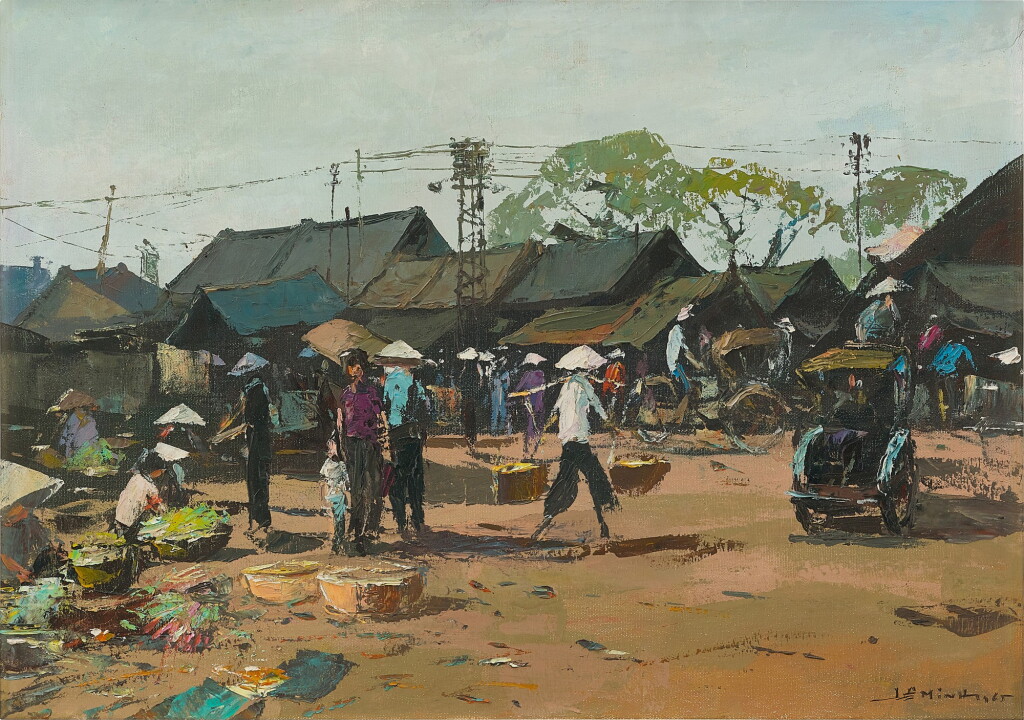 View full screen - View 1 of Lot 520. Le Minh | Market Scene in Central Saigon 西貢中的市場.