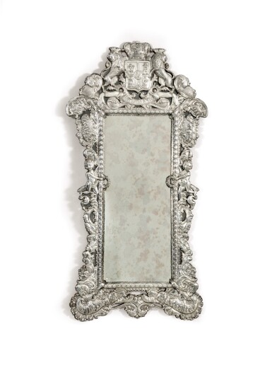 View full screen - View 1 of Lot 40. A VERY LARGE SILVER AND WOOD MIRROR, ANDREA NAUDI, IN THE LIEUTENANCY OF SIR HILDEBRAND OAKES, MALTA, CIRCA 1810 | TRÈS GRAND MIROIR EN ARGENT SUR ÂME EN BOIS PAR ANDREA NAUDI, SOUS LA LIEUTENANCE DE SIR HILDEBRAND OAKES, MALTE, VERS 1810.