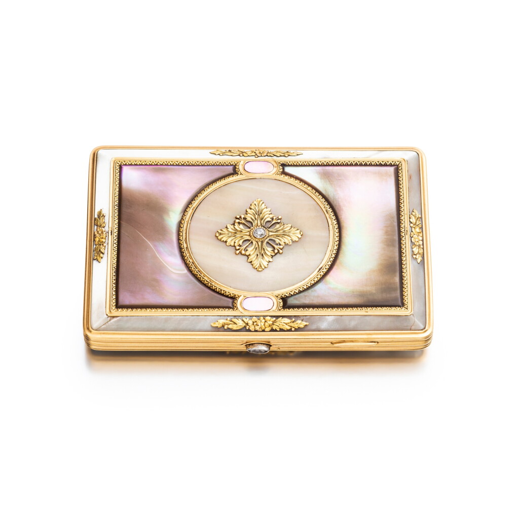 View full screen - View 1 of Lot 128. Mother-of-pearl and diamond cigarette case .
