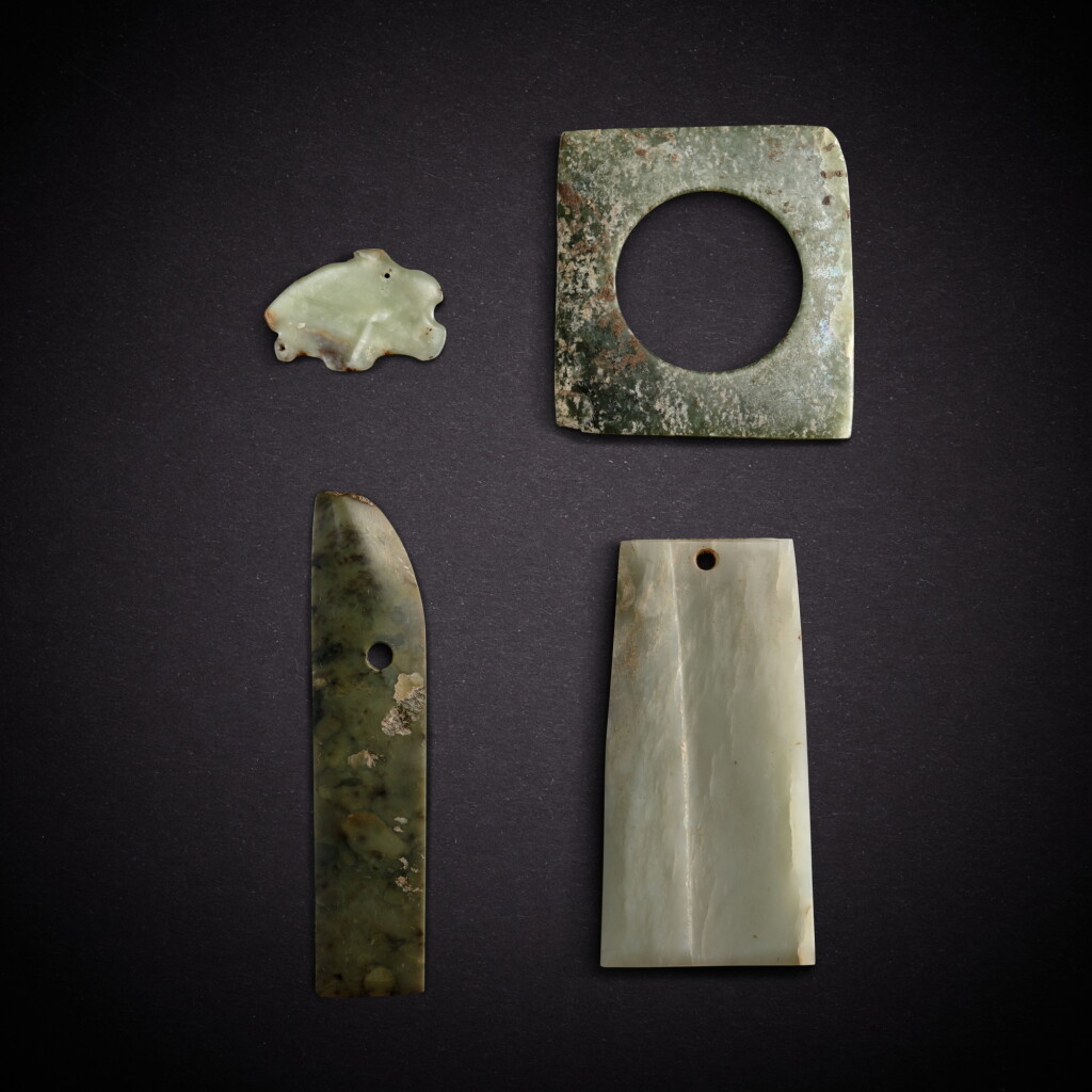 View full screen - View 1 of Lot 7845. Four jade tools, Neolithic period - Shang dynasty | 新石器時代至商 玉器四件.