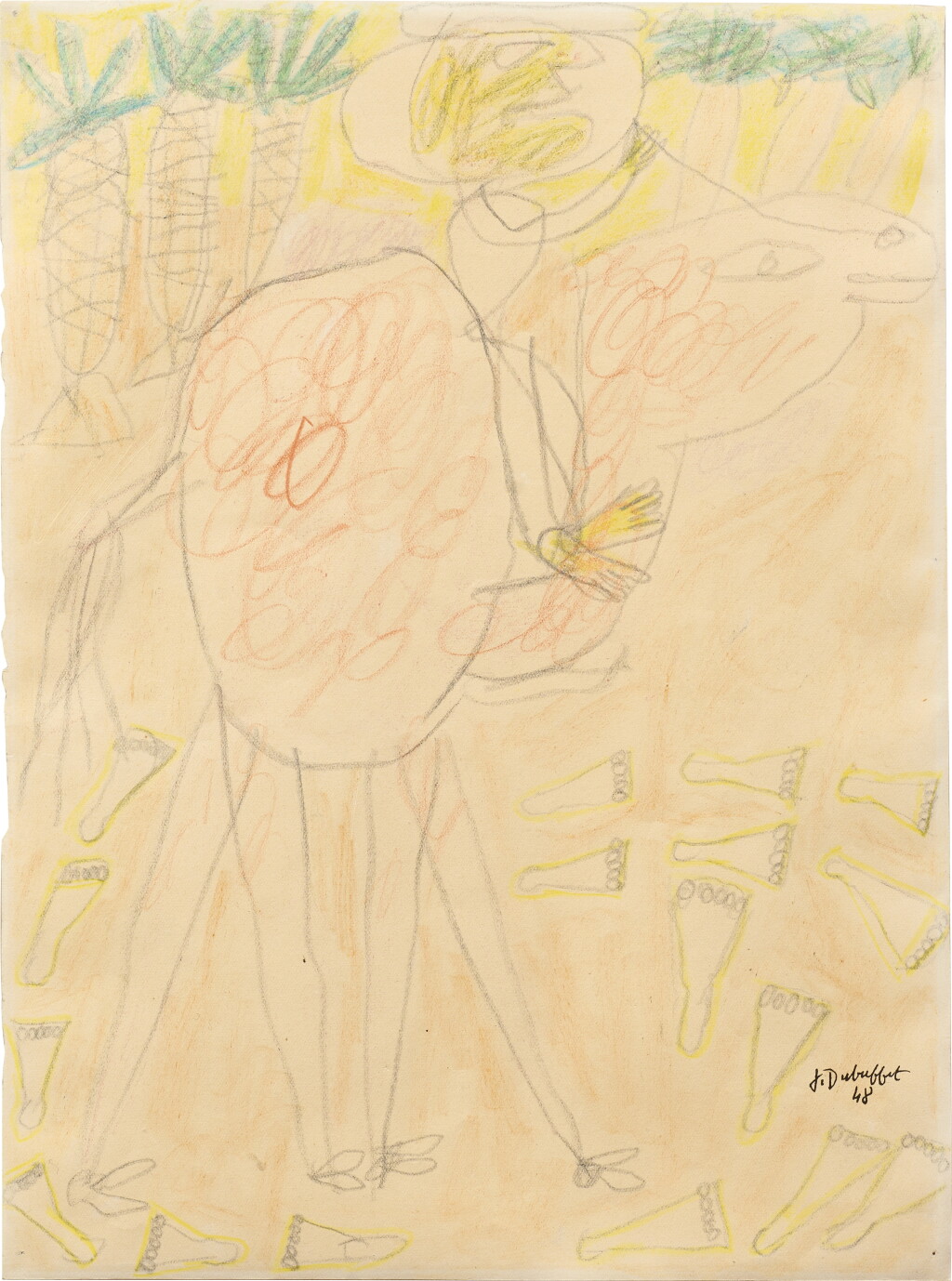 View full screen - View 1 of Lot 16. Bédouin sur un chameau, traces de pas, 1948.