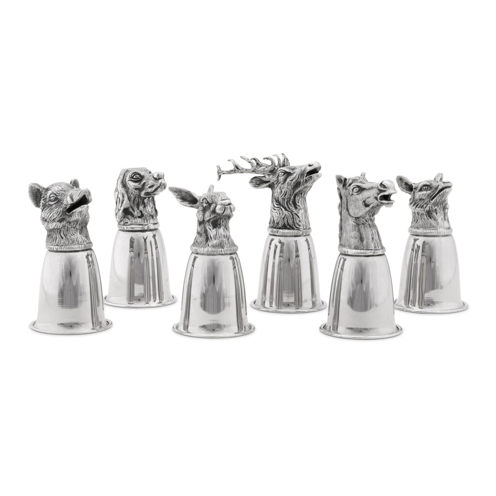 View full screen - View 1 of Lot 37. A cased set of six Italian electroplate stirrup cups, Gucci, Florence, circa 1970.