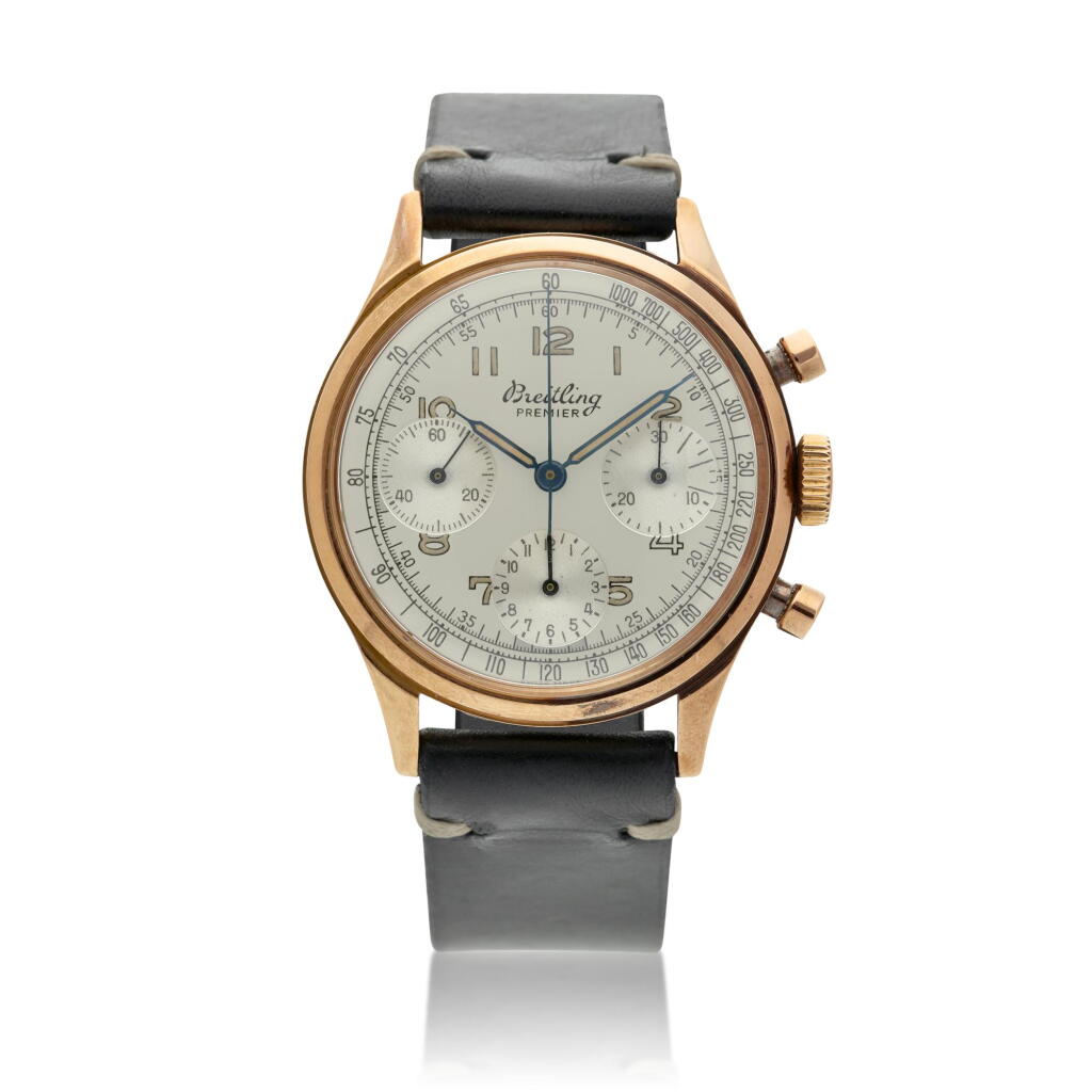 View full screen - View 1 of Lot 258. Reference 788 Premier A pink gold antimagnetic chronograph wristwatch, Circa 1945.