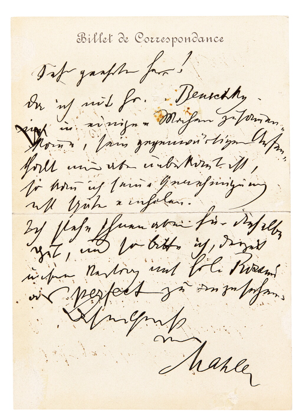 View full screen - View 1 of Lot 67. G. Mahler. Autograph letter signed ("Mahler") about agreeing a singer's contract for the Budapest Opera, c.1890.
