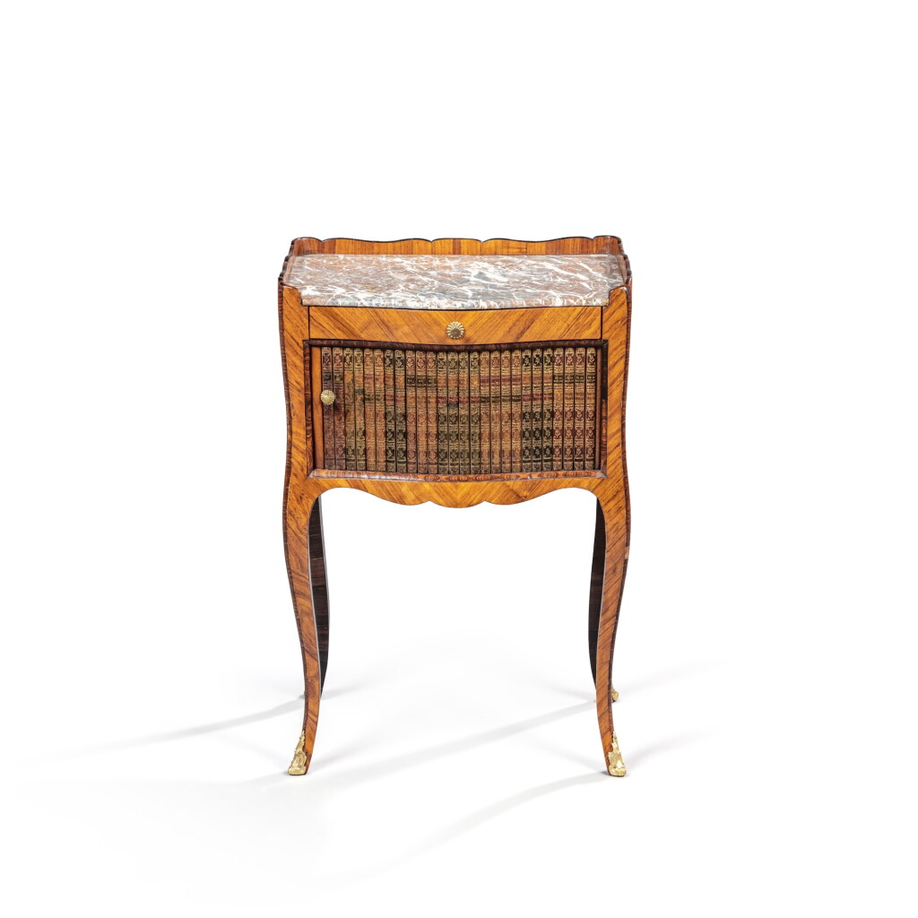View full screen - View 1 of Lot 624. A Louis XV gilt-bronze-mounted tulipwood and kingwood guéridon, circa 1760, attributed to Adrien Delorme .