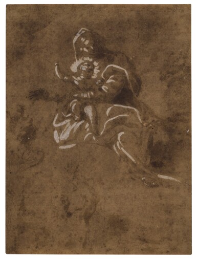 View full screen - View 1 of Lot 294. Recto: The Madonna and Child Verso: A walking male figure seen from behind.