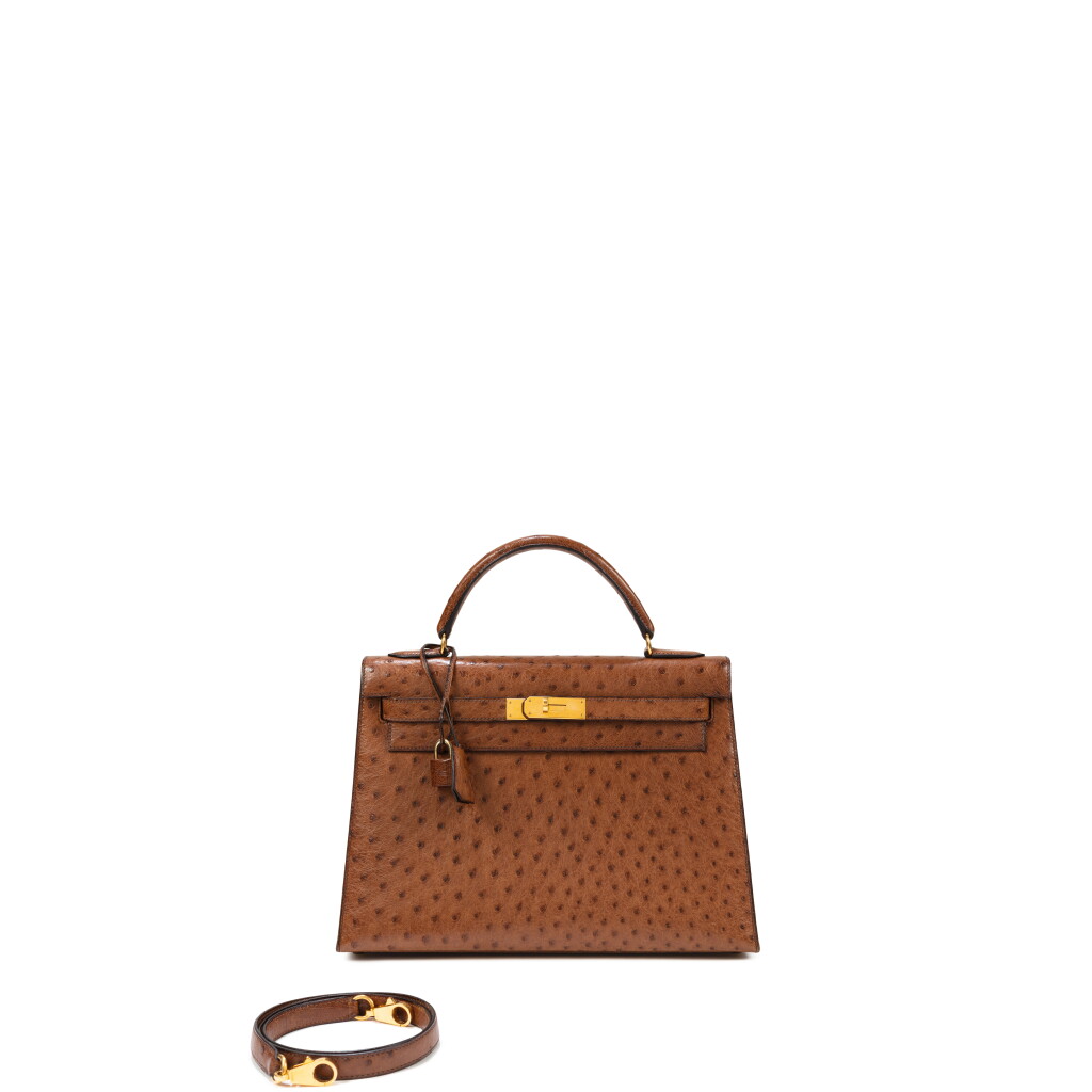 View full screen - View 1 of Lot 727. Terre Ostrich Kelly 32 Gold Hardware.