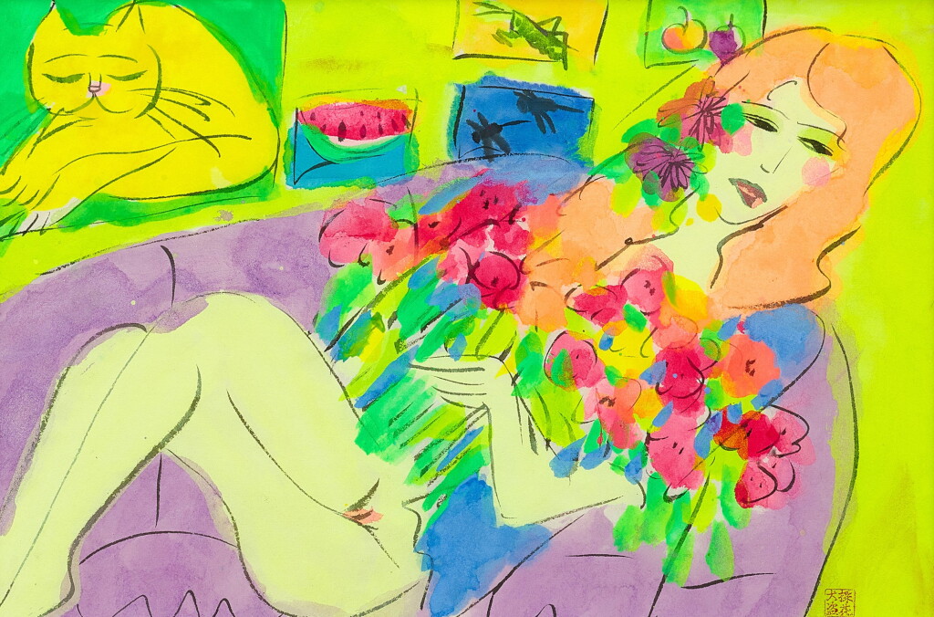 View full screen - View 1 of Lot 531. Walasse Ting 丁雄泉 | Lady holding flowers 捧花女人.