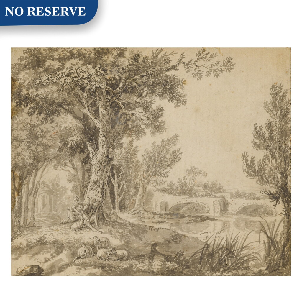 View full screen - View 1 of Lot 150. A couple frolicking in parkland beside a river.