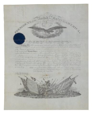 View full screen - View 1 of Lot 90. Lincoln, Abraham. A document signed as 16th President, being a military commission for Abner R. Benedict.