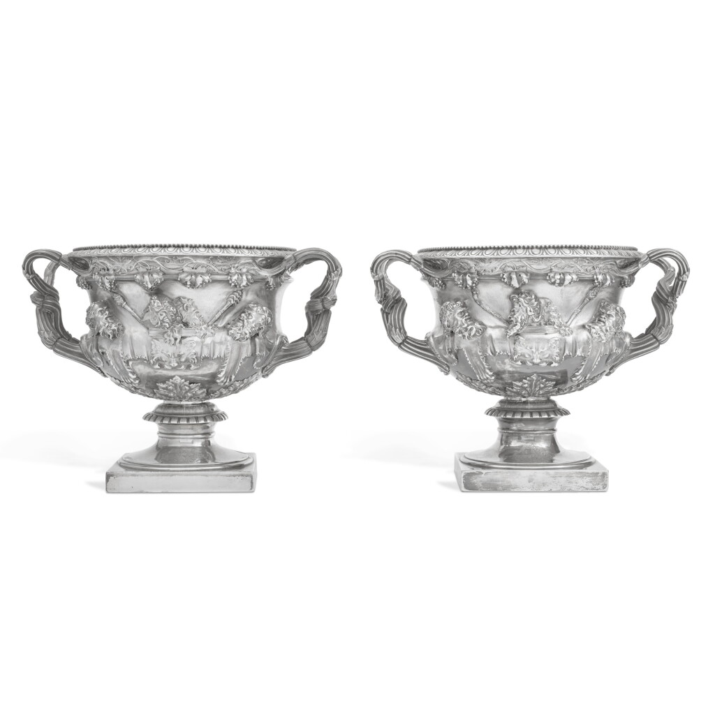 View full screen - View 1 of Lot 38. A Pair of George IV Silver Warwick Vase Wine Coolers, Paul Storr, London, 1821.