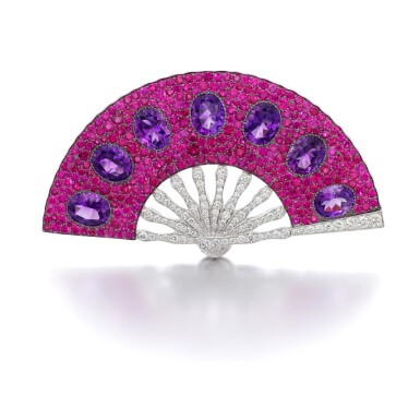 View full screen - View 1 of Lot 29. MICHELE DELLA VALLE | AMETHYST, RUBY AND DIAMOND BROOCH.