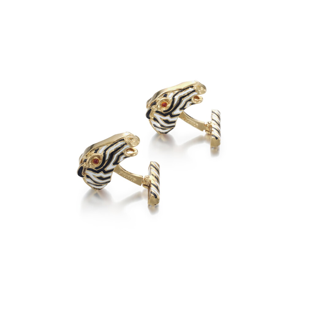View full screen - View 1 of Lot 8. Pair of gold and enamel cufflinks.