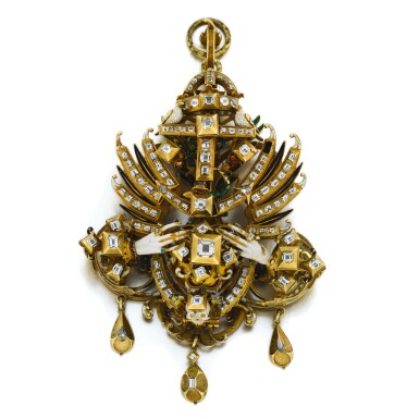 View full screen - View 1 of Lot 1007. A rare gold, enamel and diamond-set Násfa Pendant, Hungarian, Circa 1626.