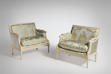 View full screen - View 1 of Lot 380. A Pair of Louis XVI White-Painted Marquises, Circa 1780.