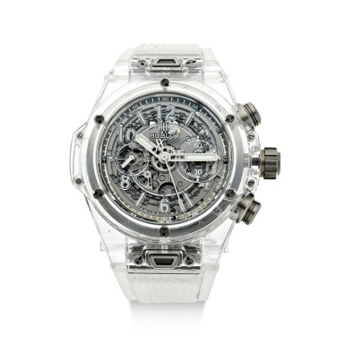 View full screen - View 1 of Lot 189. BIG BANG UNICO SAPPHIRE A LIMITED EDITION SAPPHIRE SKELETONIZED FLYBACK CHRONOGRAPH WRISTWATCH, CIRCA 2016.