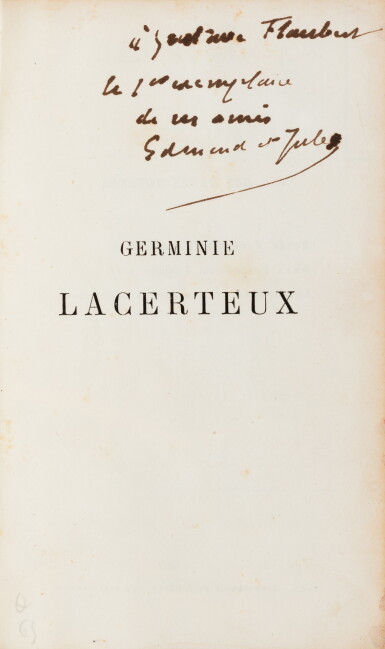 View full screen - View 1 of Lot 83. Germinie Lacerteux. Paris, Charpentier, 1864. Édition originale. Exemplaire de Flaubert, avec un envoi..