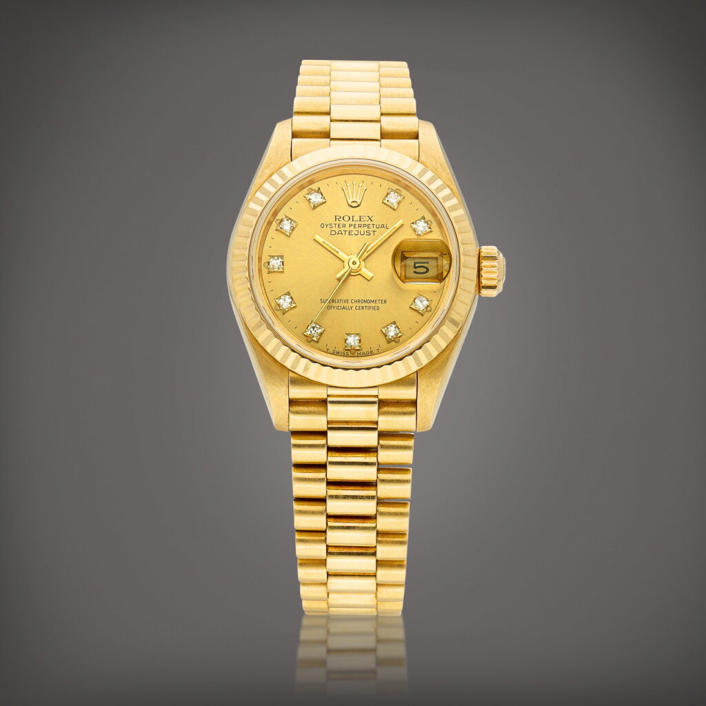View full screen - View 1 of Lot 8731. DateJust, Reference 69178 | A yellow gold and diamond-set wristwatch with date and bracelet, Circa 1989 | 勞力士 | DateJust 型號69178 | 黃金鑲鑽石鏈帶腕錶,備日期顯示,約1989年製.