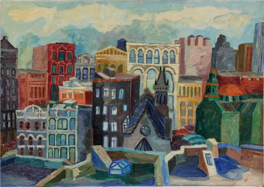 View full screen - View 1 of Lot 521. Cityscape with Black Church N.Y.C..