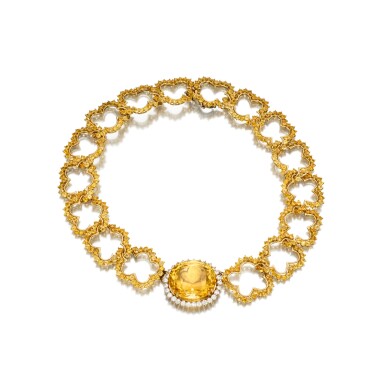 View full screen - View 1 of Lot 332. Yellow Sapphire and Diamond Necklace.