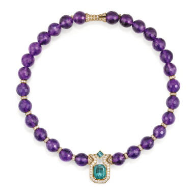View full screen - View 1 of Lot 164. COLLIER AMETHYSTES, TOURMALINES ET DIAMANTS, MELLERIO, 1994 | AMETHYST, TOURMALINE AND DIAMOND NECKLACE, MELLERIO, 1994.