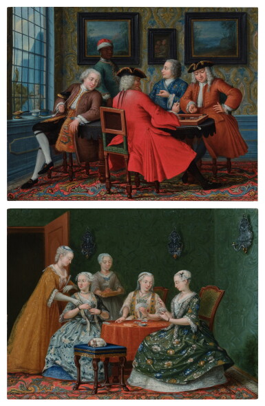 View full screen - View 1 of Lot 529. Women playing cards; Men playing backgammon.