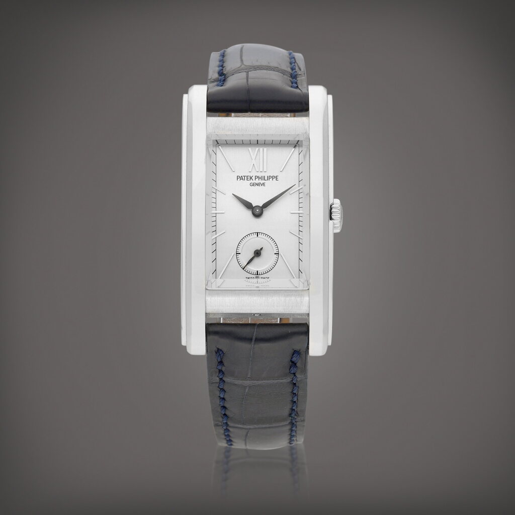 View full screen - View 1 of Lot 2279. Reference 5105 | A limited edition platinum wristwatch with movement from 1959, Made to commemorate the opening of Patek Philippe's salon in Geneva, Made in 2004 | 百達翡麗 | 型號5105 | 限量版鉑金腕錶,備1959年機芯,為慶祝百達翡麗日內瓦製錶中心開幕而製,2004年製.