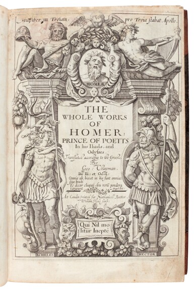 View full screen - View 1 of Lot 146. Homer, The whole works, translated by Chapman, London, [1616?], calf.