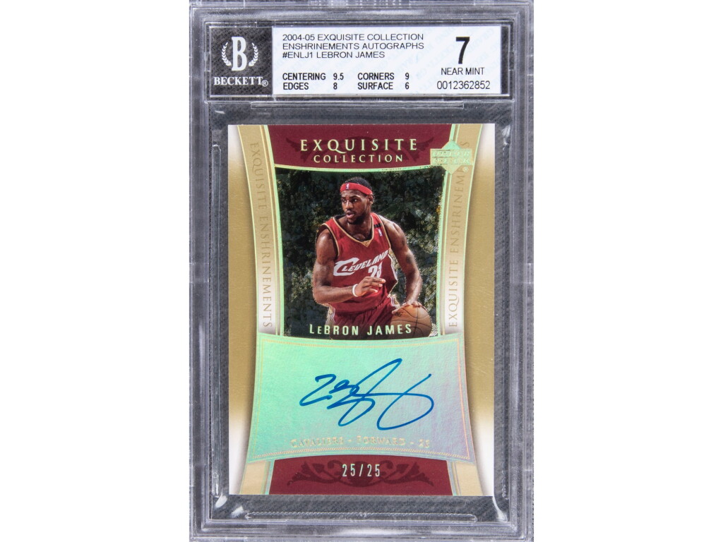View full screen - View 1 of Lot 33. 2004-05 UD "Exquisite Collection" Enshrinements Autographs #ENLJ1 LeBron James Signed Card (#25/25) – BGS NM 7/BGS 10.