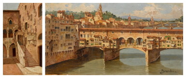 View full screen - View 1 of Lot 132. Two views of Florence: The Bargello; The Ponte Vecchio.