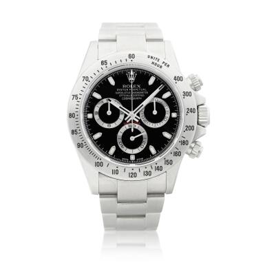 View full screen - View 1 of Lot 2064. Cosmograph Daytona, Reference 116520 | A brushed stainless steel chronograph wristwatch with "APH" dial and bracelet, Circa 2014, Formerly in the collection of Eric Clapton, CBE | 勞力士 | Cosmograph Daytona 型號116520 | 精鋼計時鏈帶腕錶,備"APH"錶盤,約2014年製,原為 Eric Clapton, CBE 收藏.