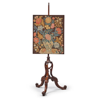 View full screen - View 1 of Lot 306. A George III Style Mahogany and Needlework Pole Screen, 19th Century.