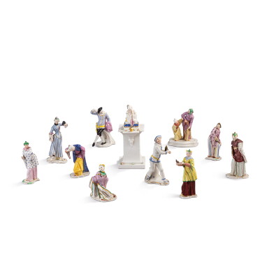 View full screen - View 1 of Lot 740. A group of eight Nymphenburg porcelain chinoiserie figures, 20th century.