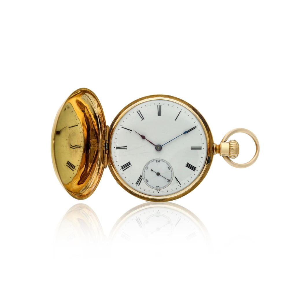 View full screen - View 1 of Lot 200. Retailed by A H Rodanet & Cie: A yellow gold hunting cased watch, Made in 1868.