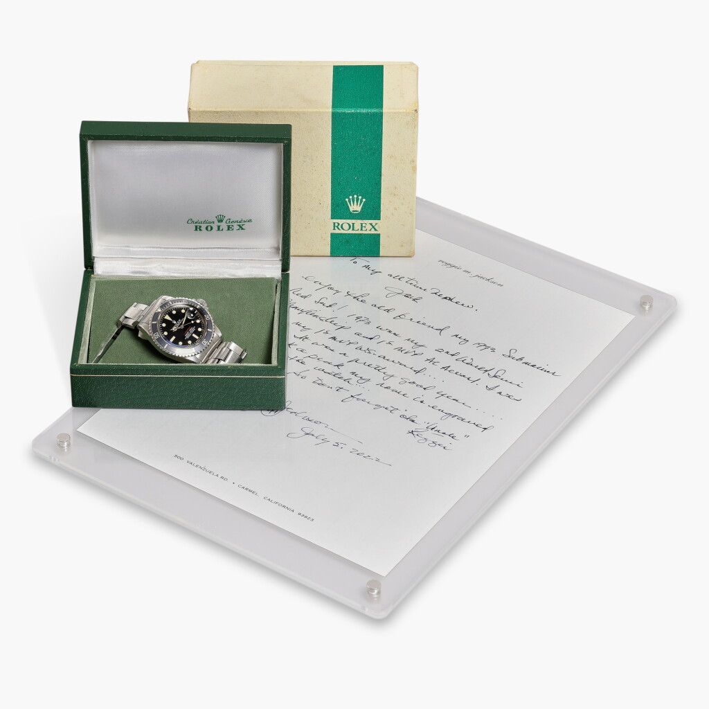 View full screen - View 1 of Lot 75. Previously owned by Reggie Jackson Reference 1680 'Red' Submariner | A stainless steel automatic wristwatch with bracelet, Circa 1973.